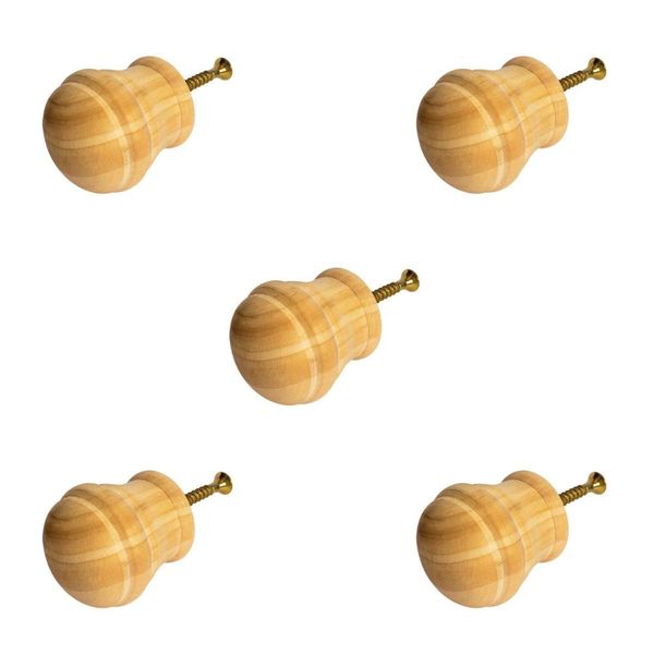 Kit 5 Puxadores de Madeira Redondos P/ Móveis Gavetas Armários Modelo Peão