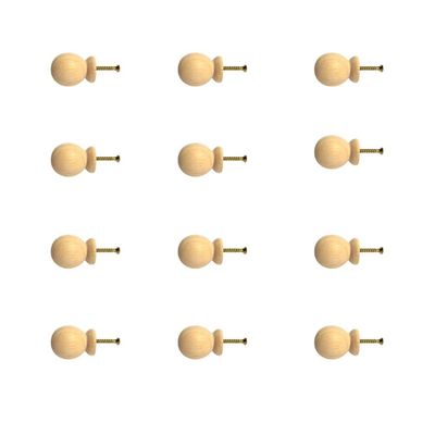 Kit 12 Puxadores de Madeira Redondos P/ Móveis Gavetas Armários Modelo Bola