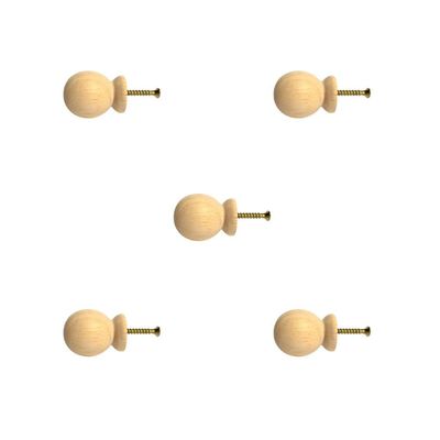 Kit 5 Puxadores de Madeira Redondos P/ Móveis Gavetas Armários Modelo Bola