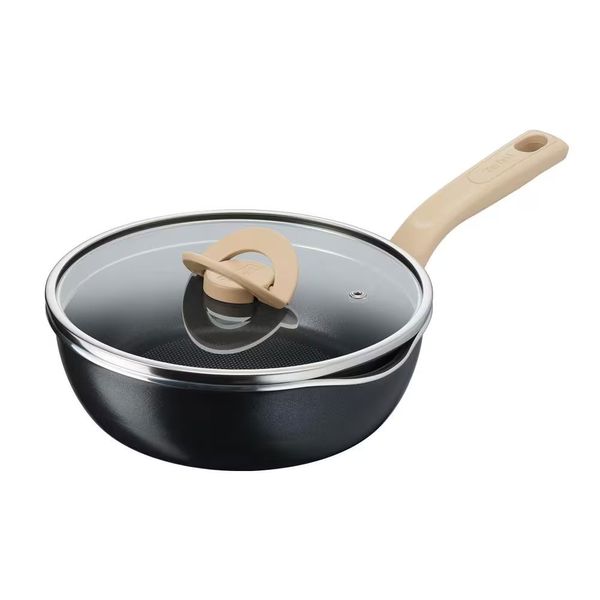 Panela Wok One Pick Pot 22cm Alumínio Antiaderente Indução Tampa Vidro T-FAL Preto