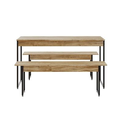 Mesa De Jantar Com 2 Bancos Estilo Industrial Tub  Carvalho / Est.preta