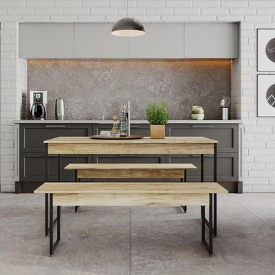 Mesa De Jantar Com 2 Bancos Estilo Industrial Tub  Carvalho / Est.preta