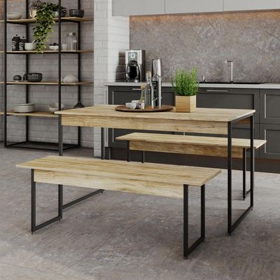 Mesa De Jantar Com 2 Bancos Estilo Industrial Tub  Carvalho / Est.preta