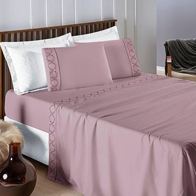 Jogo De Cama 300 Fios Bordado King Infinity 04 Peças - Frapê De produto desenvolvido com cor Uva