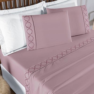 Jogo De Cama 300 Fios Bordado King Infinity 04 Peças - Frapê De produto desenvolvido com cor Uva