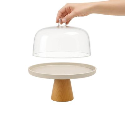 Boleira Porta Bolos com Cúpula e Pé 25x22cm Bege Lume Ou Mesa Posta Doces Tortas