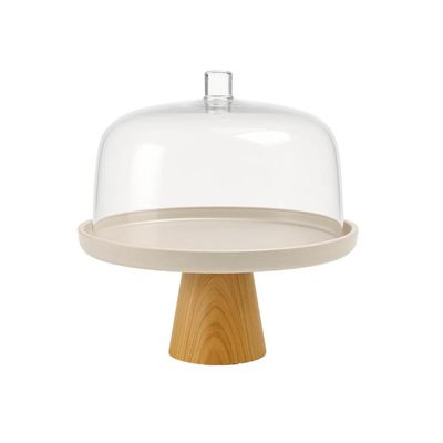 Boleira Porta Bolos com Cúpula e Pé 25x22cm Bege Lume Ou Mesa Posta Doces Tortas