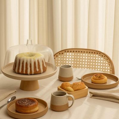 Boleira Porta Bolos com Cúpula e Pé 25x22cm Bege Lume Ou Mesa Posta Doces Tortas
