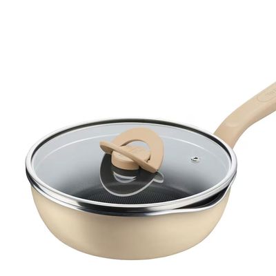 Panela Wok One Pick Pot 22cm Alumínio Antiaderente Indução Tampa Vidro T-FAL Vanilla