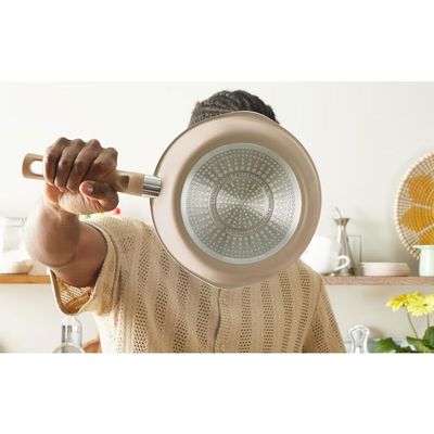 Panela Wok One Pick Pot 22cm Alumínio Antiaderente Indução Tampa Vidro T-FAL Vanilla
