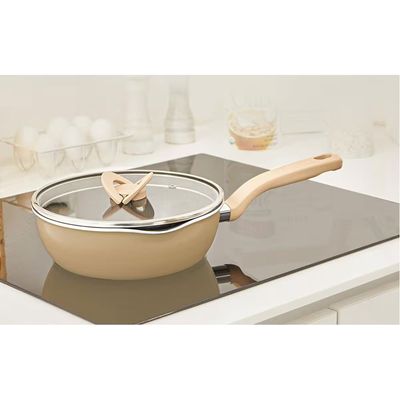 Panela Wok One Pick Pot 22cm Alumínio Antiaderente Indução Tampa Vidro T-FAL Vanilla