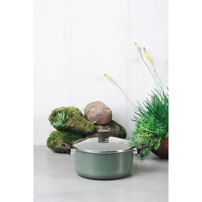 Caçarola Ekó 20cm Antiaderente 2,7L Tampa Vidro Multiflon Verde