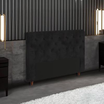 Cabeceira para Cama Box Casal Portobel Amanda com Revestimento em Suede Preto