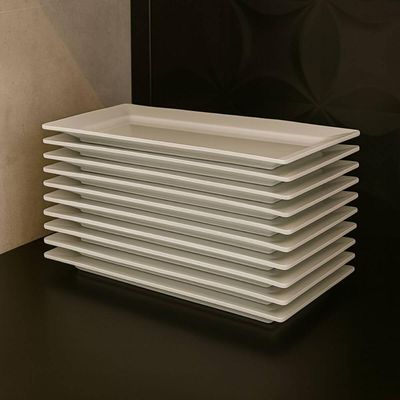 12 Travessas Rasa Melamina Branca 35x20cm Bandeja Servir Lanchonete Restaurante Buffet