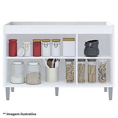 Balcão De Cozinha Para Pia 120cm Manu 3 Portas Sem Tampo Branco Amêndoa/Branco