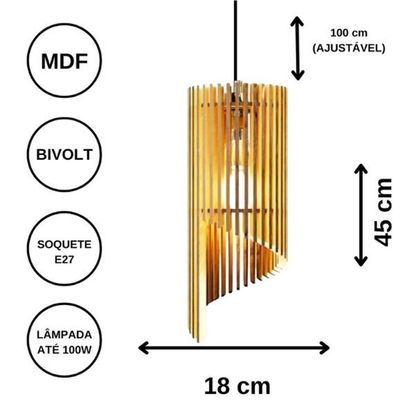 Luminária Teto Tipo Pendente Mística Mdf - Completa Cor: Mdf Cru