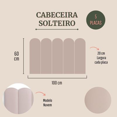 Cabeceira Solteiro Kit 5 Placas Modelo Nuvem - Courino Marfim / Off White