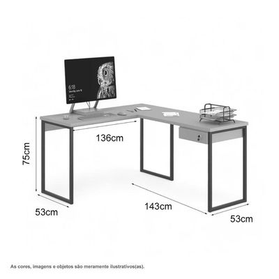 Mesa Home Office Escrivaninha L Shine Branco Com Gaveteiro