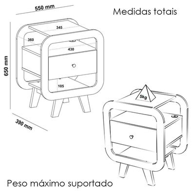 Mesa De Apoio 1 Gaveta 65 Cm Porta Usb Naturale Arly Naturale Branco