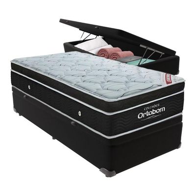 Cama Box Baú Solteiro Colchão Ortobom Elegant Mola Ensacada Preto