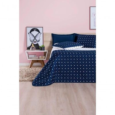 Cobre Leito 200 Fios Petit Poá Queen 03 Peças - Marinho - Design Resistente
