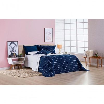 Cobre Leito 200 Fios Petit Poá Queen 03 Peças - Marinho - Design Resistente