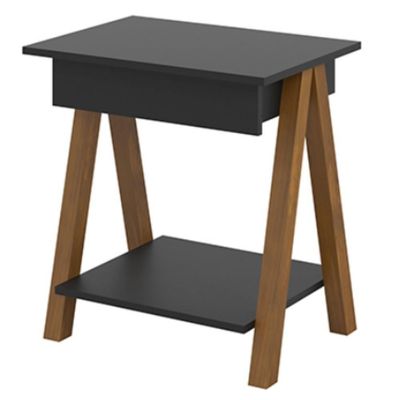 Mesa De Cabeceira 1 Gaveta Integra Finger Amadeirado-preto - Ofertamo