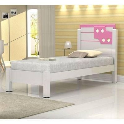 Cama De Solteiro Luíza 0,90 Branco - Rosa - Vitamov 0260172
