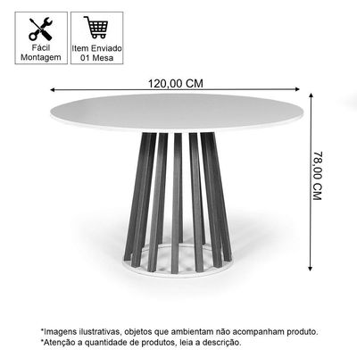Mesa De Jantar Redonda 6 Lugares 120cm  Tália Branca