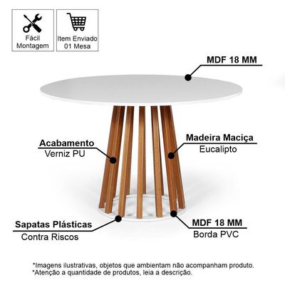 Mesa De Jantar Redonda 6 Lugares 120cm  Tália Branca
