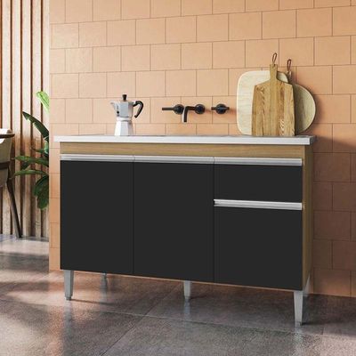 Balcão De Pia Tatiane 120 Cm Amendoa Preto - Ajl