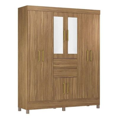Cômoda London E Guarda Roupa Casal Munique Amêndola Touch Com Espelho - Demóbile