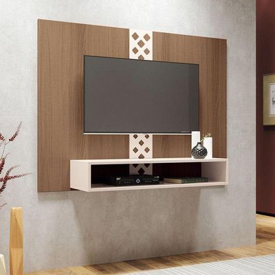 Painel Para Tv Home Suspenso Form Castanho Off White – Hb Móveis