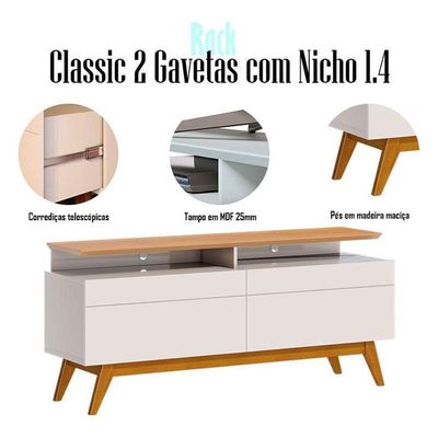 Rack Bancada Ambiente Classic 2 Gavetas Com Nicho Off White Nature - Imcal