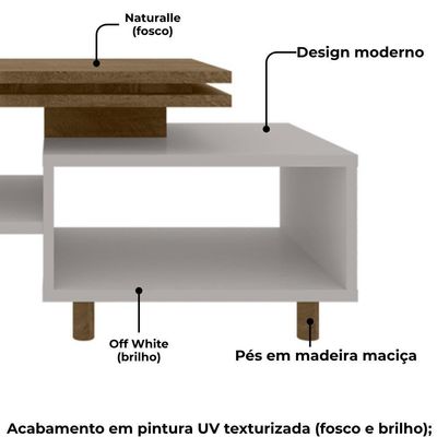 Mesa De Centro Para Sala Lima 90 Cm Bechara Off White Naturalle