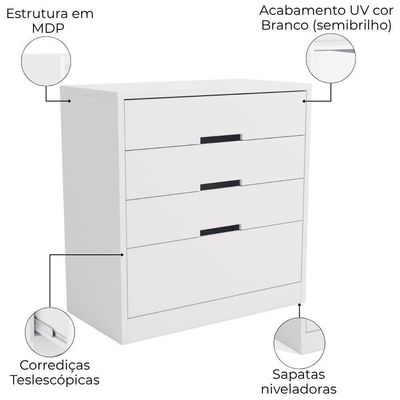 Comoda 4 Gavetas 91 Cm S824 Kappesberg Branco