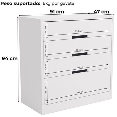 Comoda 4 Gavetas 91 Cm S824 Kappesberg Branco