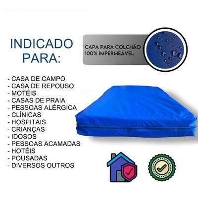 Capa P/ Colchão Solteiro Tipo Hospitalar Impermeável Azul Tamanho:78x188x20cm