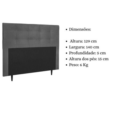 Cabeceira Estofada Cama Box Casal 140 Cm Helena Suede Cinza