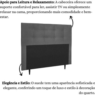 Cabeceira Estofada Cama Box Casal 140 Cm Helena Suede Cinza