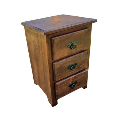 Mesa De Cabeceira Rústica De Madeira Com 3 Gavetas – 60cm De Altura