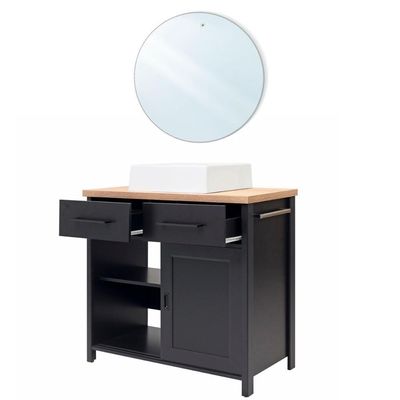 Gabinete Armário Banheiro Ditália Com Cuba + Espelho Bn-03 Preto