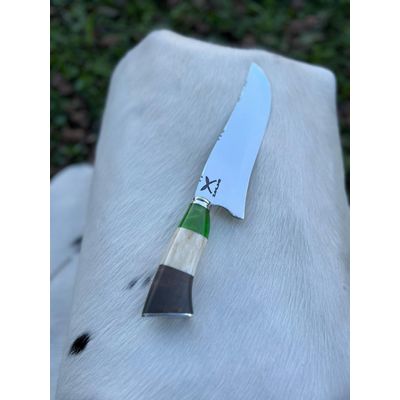 Faca Picanheira Curva 8' Inox Artesanal Cabo Madeira Resina Cortes Carne Churrasco Zanline