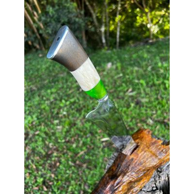 Faca Picanheira Curva 8' Inox Artesanal Cabo Madeira Resina Cortes Carne Churrasco Zanline