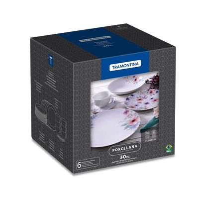 Jogo de Jantar 30 Peças Tramontina Floratta Porcelana Mesa Posta Aparelho 6 Pessoas