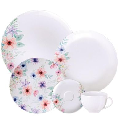 Jogo de Jantar 30 Peças Tramontina Floratta Porcelana Mesa Posta Aparelho 6 Pessoas