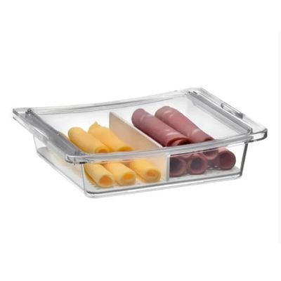 Travessa Quadrada Hermética 1,9L Crippa com Tampa e Divisória Porta Frios Saladas Frutas Transparente