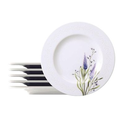 Jogo 6 Pratos de Sobremesa Porcelana Decorada 21cm Tramontina Lilla Mesa Posta Eventos