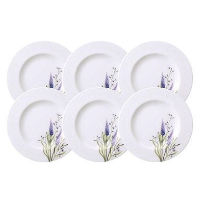 Jogo 6 Pratos de Sobremesa Porcelana Decorada 21cm Tramontina Lilla Mesa Posta Eventos