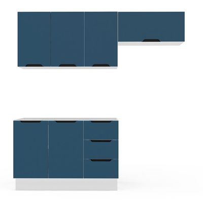 Cozinha Compacta sem Tampo com Rodapé Meena 6 Portas 3 Gavetas Azul e Branca